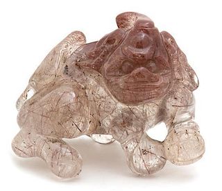 A Chinese Carved Quartz Figure of a Mythical Beast Height 3 inches.