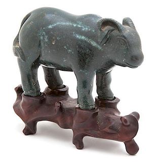 A Chinese Carved Stone Figure of a Bull Height 3 inches.