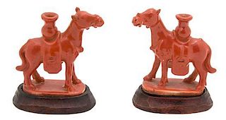 A Pair of Chinese Carved Carnelian Figures of Camels Height 2 1/4 inches.