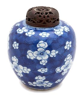 A Chinese Blue and White Ginger Jar Height 5 1/4 inches.