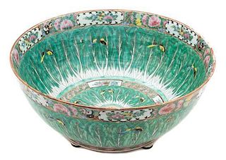 A Chinese Export Famille Verte Punch Bowl Height 6 1/2 x diameter 15 inches.
