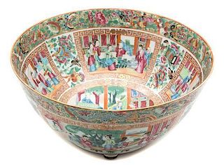 A Chinese Export Rose Canton Punch Bowl Height 6 x diameter 12 3/4 inches.
