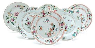 Six Chinese Export Famille Rose Porcelain Plates Largest diameter 9 1/8 inches.