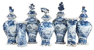 Seven Delft Blue and White Garnitures