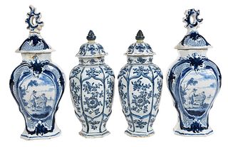 Two Pairs Delft Blue and White Garnitures