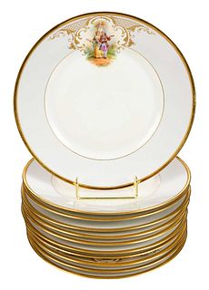 11 Dresden Hand Painted Gilt Decorated Dinner Plates