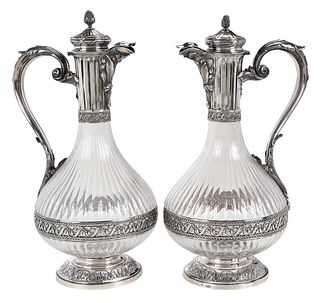 Pair of French Silver Mounted Claret Jugs