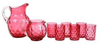 Cranberry Glass Lemonade Set, Eight Pieces