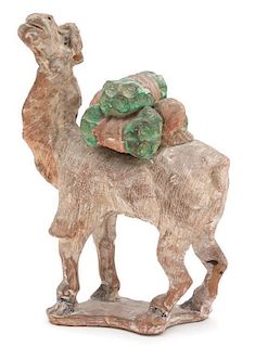 An Egyptian Painted Pottery Figure of a Camel Height 8 1/4 inches.