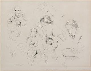 Raphael Soyer, (Russian, 1899-1987), Figure Studies of Sleeping Woman and the Artist