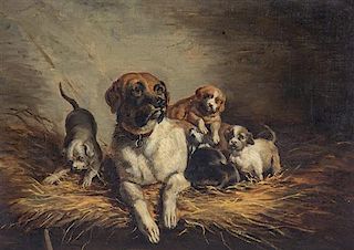 Artist Unknown, (British, 19th Century), A Dog with Her Litter of Pups