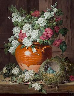 Charles Thomas Bale, (British, act. 1866-1895), Floral Still Life with Bird's Nest