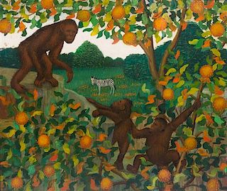 Lawrence H. Lebduska, (American, 1894-1966), Monkeys in the Orange Tree, 1943