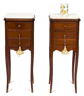 A Pair of Louis XVI Style Side Tables Height 30 x width 11 1/2 x depth 10 3/4 inches.