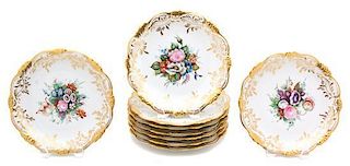 Nine French Hand-Painted Porcelain Cabinet Plates Diameter 9 inches.