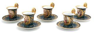 Five Royal Vienna Porcelain Chocolate Cups and Undertrays Diameter of undertray 4 3/4 inches.