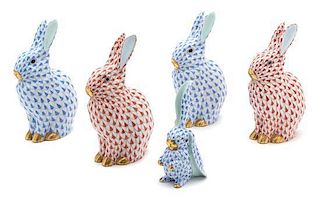 Two Pairs of Herend Fishnet Rabbits Height 5 1/2 inches.
