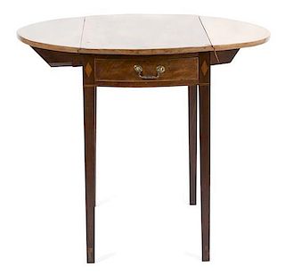A George III Style Inlaid Mahogany Pembroke Table Height 29 x width 30 inches.