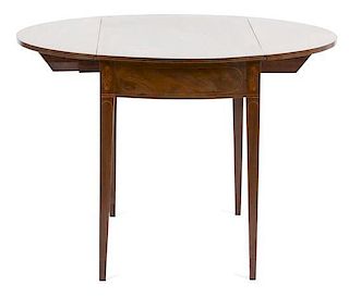 A George III Style Inlaid Mahogany Pembroke Table Height 29 x width 33 inches.