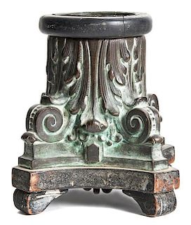 A Bronze Corinthian Capital-Form Candleholder Height 7 inches.
