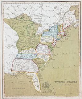 A Hand-Colored Map of The Long West from Greenwich, United States of America Height 11 1/2 x width 8 1/2 inches.
