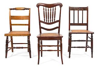 Four American Miscellaneous Caned Seat Side Chairs Height of tallest 37 1/2 inches.