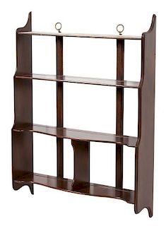 A Mahogany Hanging Etagere Shelf Height 37 1/4 x width 28 inches.