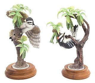 A Pair of Royal Worcester Porcelain Little Downey Woodpeckers Height 10 inches.