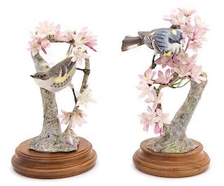 A Pair of Royal Worcester Porcelain Myrtle Warblers Height 9 inches.