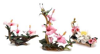 Three Boehm Porcelain Floral Branches Length 11 inches.