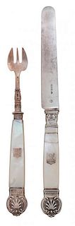 A French Silver and Mother-of-Pearl Handled Fruit Knives and Forks, Odiot, Paris, France, 19th Century,