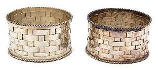 A Pair of Continental Silver Basket-Weave Wine Coasters, Mottahedeh Design, 19th Century,