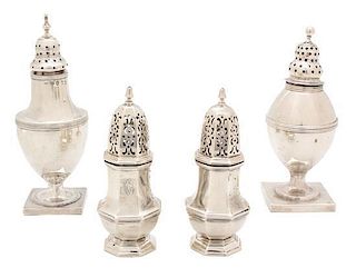 A Group of Four English Silver Muffineers, Various Makers and Dates,