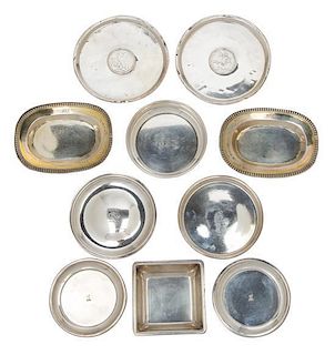 A Group of Miscellaneous English and American Silver, 19th & 20th Century, comprising of 14 ashtrays of various shapes and si