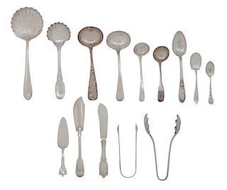 A Group of American and English Silver Serving Pieces, , comprising; 3 shell form serving spoons, 4 sauce ladles, 2 sugar ton