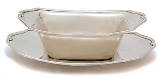 An American Silver Sauce Boat and Tray, International Silver Co., 20th Century, Minuet pattern