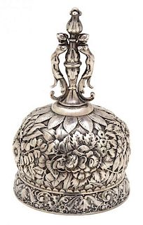 An American Repousse Silver Bell, Tiffany & Co., New York, NY, 20th Century, having a double female-form handle