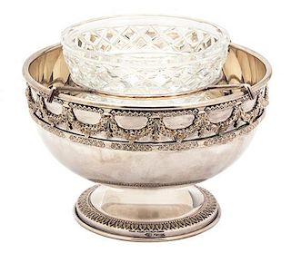A Portuguese Silver-Plate Caviar Bowl with Glass Inset, 20th Century,