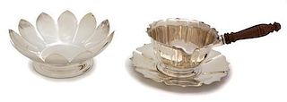 A Group of Six Silver-Plate Articles, 20TH CENTURY, comprising a Reed & Barton floriform bowl, an unmarked treen handle sauce