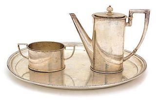 A Silver-Plate Partial Tea Service, 20th Century, comprising tray, tea pot and open sugar