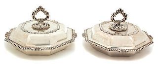 A Pair of Covered Silver-Plate Octagonal Entree Dishes, 20th Century,