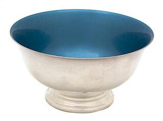 A Reed & Barton Silver-Plate Revere Style Bowl, 20TH CENTURY, having blue enamel interior.