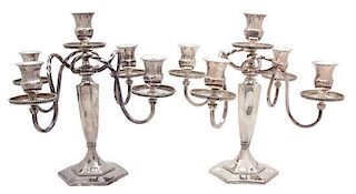 A Pair of Meridian Silver-Plate Five-Light Candelabra, 20th Century,