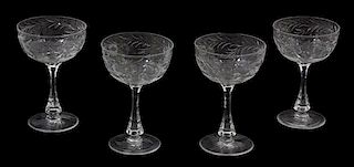 A Group of Nine Cut Crystal Wine Goblets Height 5 1/2 inches.