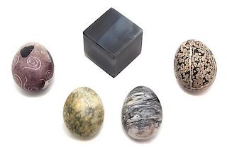Five Hardstone Eggs Length of largest 3 inches.
