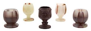 Five Hardstone Egg Cups Height of largest 2 3/4 inches.
