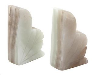 A Pair of Art Deco Carved Hardstone Bookends Height 4 3/4 inches.