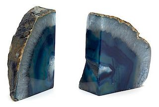 A Pair of Polished Geode Bookends Height 5 1/8 inches.