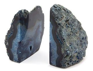 A Pair of Polished Geode Bookends Height 8 inches.