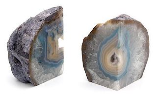 A Pair of Polished Geode Bookends Height 4 1/2 inches.